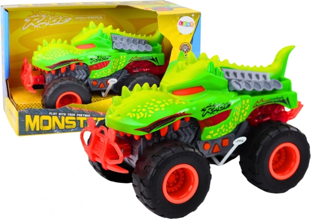 Voiture tout-terrain dinosaure T‑Rex avec lumières et sons, verte