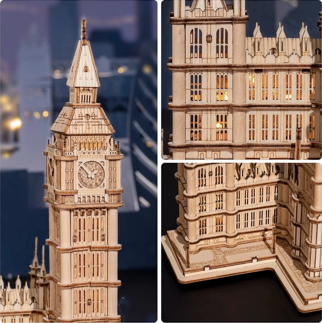 Puzzle 3D en bois RoboTime Tour de l'horloge Big Ben éclairée