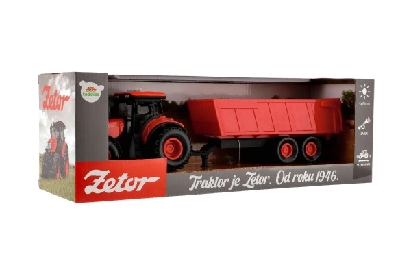 Tracteur rouge Zetor avec remorque et effets sonores et lumineux - 36 cm