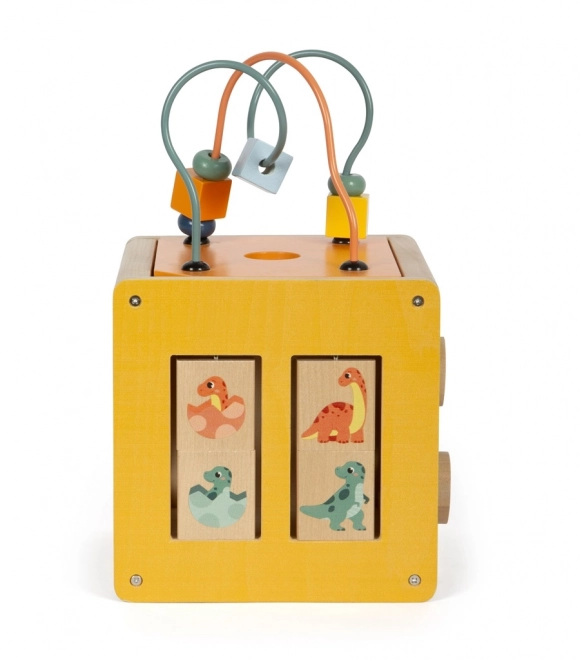 Petit pied cube d'activités en bois Dino