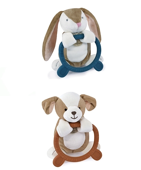 Doudou jouet en peluche avec anneau de dentition