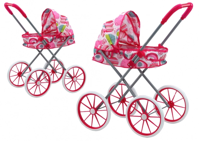 Poussette pour poupées Grandes roues Pliantes motifs roses