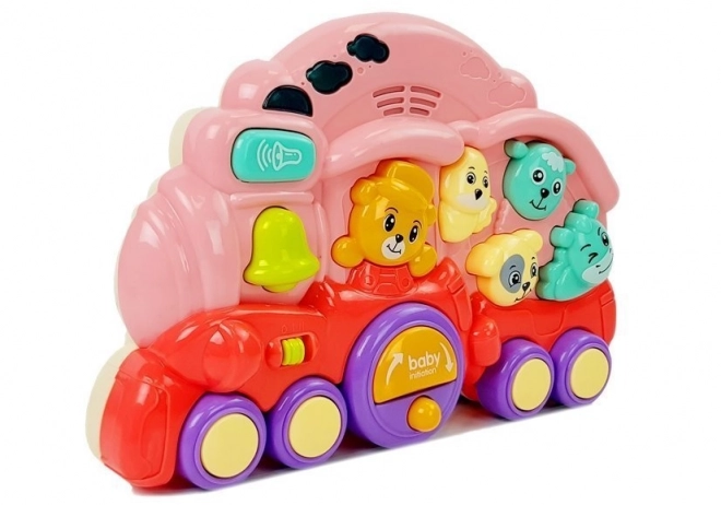 Locomotive rose interactive avec animaux et effets lumineux