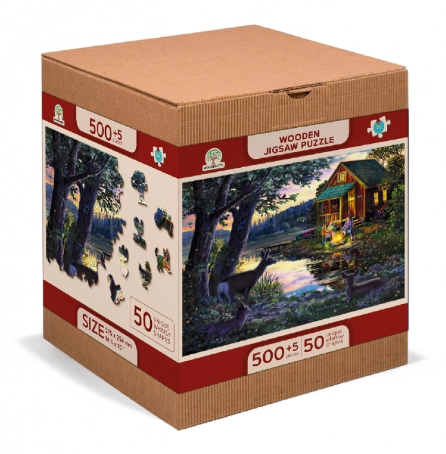 Wooden City Puzzle en bois Soirée dans la maison au bord du lac 2 en 1, 505 pièces EKO