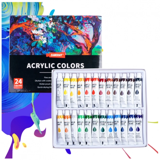Set de peintures acryliques artistiques 24×12 ml en tubes – richement pigmentées