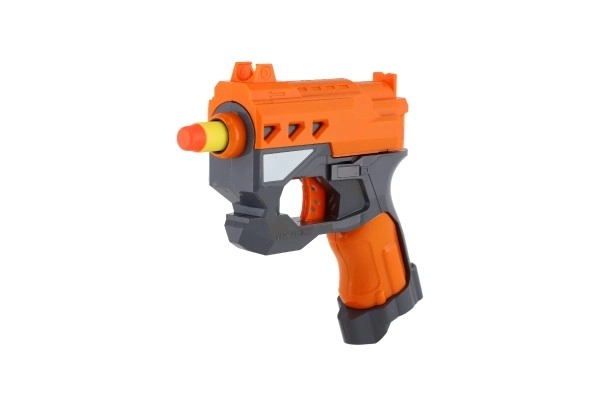 Pistolet à balles en mousse 12x14cm plastique + 3 munitions 2 couleurs sur carte