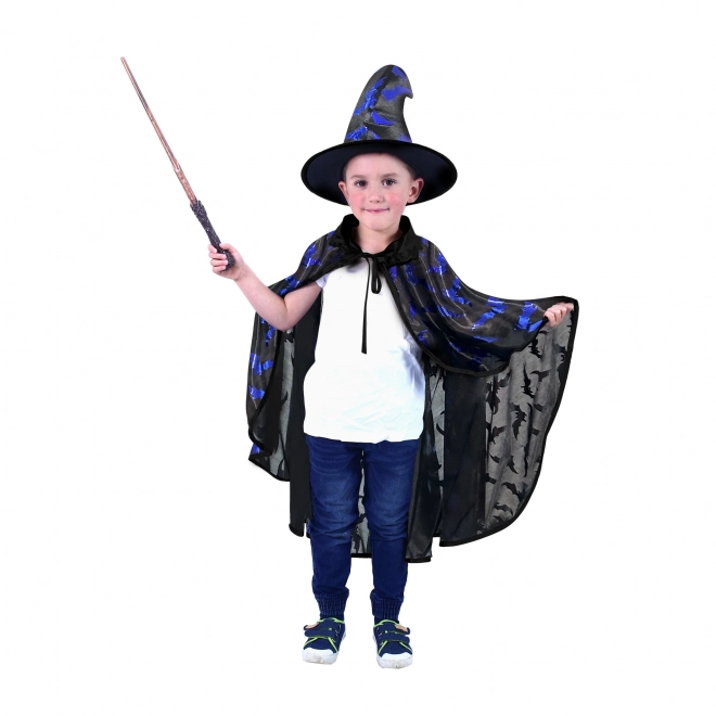 Manteau pour enfants noir avec impression de chauves-souris et chapeau