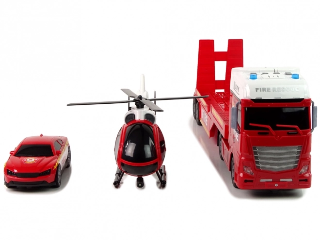 Ensemble de pompiers Camion Camion Hélicoptère Lumières sonores Rouge
