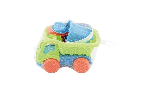 Camion de sable avec accessoires en plastique 16cm 2 couleurs dans le filet