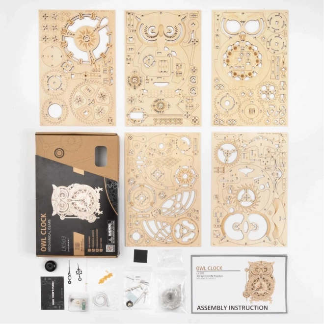 Puzzle mécanique en bois 3D Horloge chouette