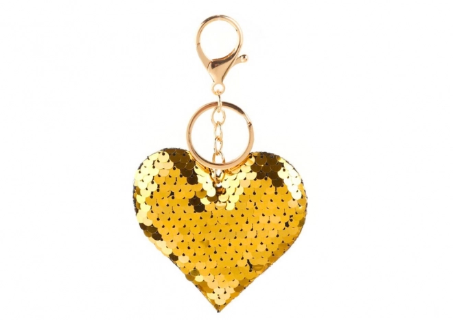 Porte-clés Cœur avec Paillettes Bicolores en Argent et Or