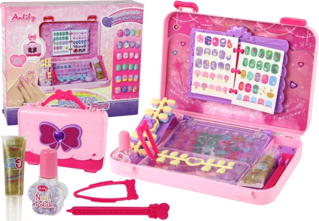 Valisette manucure enfant rose avec autocollants et tips