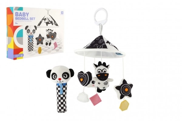 Mobile au-dessus du lit animaux en peluche noir et blanc dans une boîte 30x22x5,5cm 0+