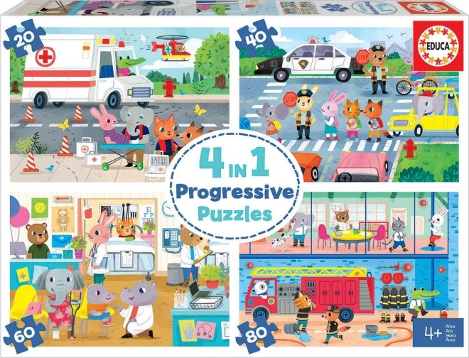 EDUCA Puzzle Héros en action 4 en 1 (20,40,60,80 pièces)