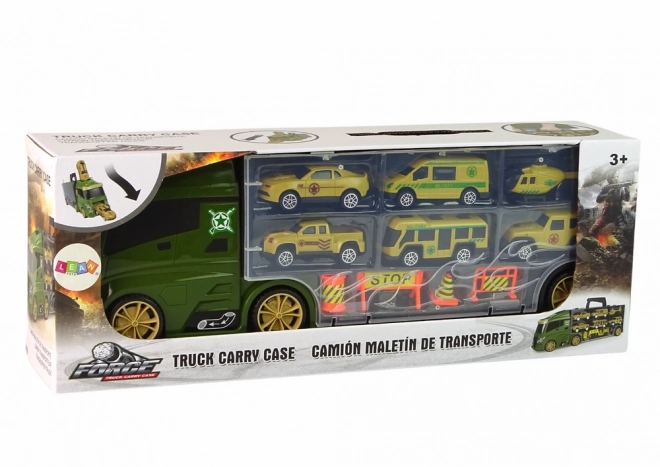 Camion de transport vert pour petites voitures