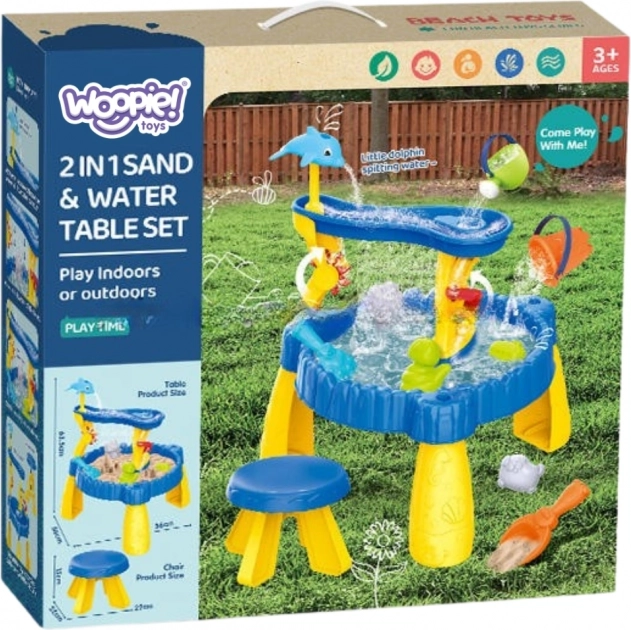 Woopie Table jeu sable et eau XL avec chaise 2-en-1 Dauphin 12 él.
