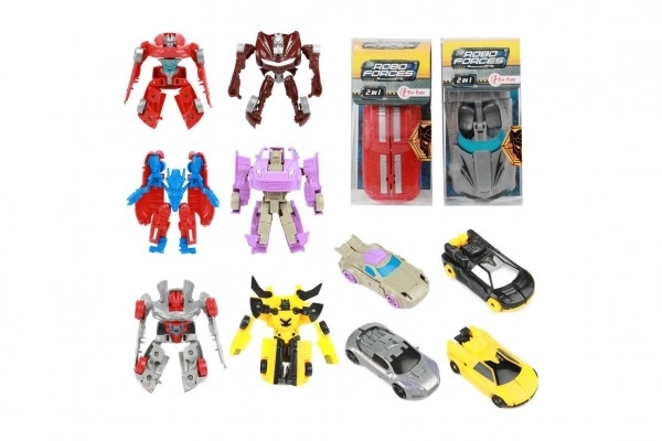 Transformateur auto/robot plastique 10cm mélange de couleurs dans une boîte en plastique 5x10,5cm