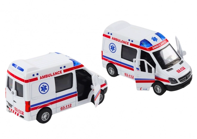 jouet ambulance avec portes ouvrantes, lumières et sons 1:32 blanc