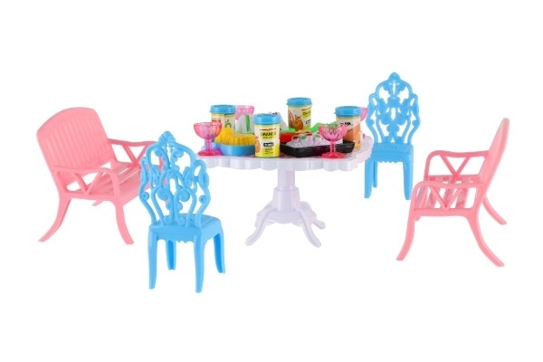 Meubles pour poupées en plastique 4 couleurs sous blister 14x11x16cm