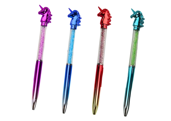 Stylo Licorne avec diamants Recharge bleue 0,7 mm Mix