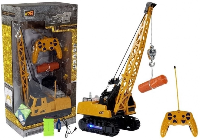 Véhicule de construction télécommandé RC grue bras mobile lumière jaune