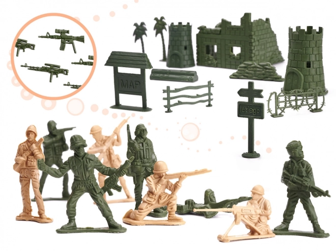Ensemble de figurines de soldats + base militaire 114 pièces