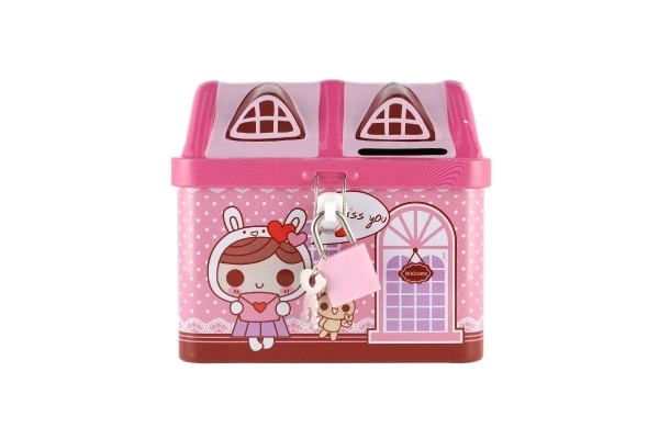 Tirelire maisonnette en métal avec serrure 12x11cm