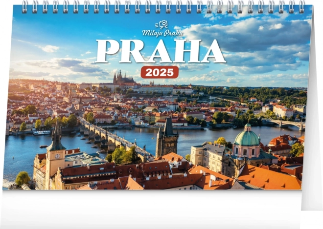NOTIQUE Calendrier de Bureau Prague – J'aime Prague 2025, 23,1 x 14,5 cm