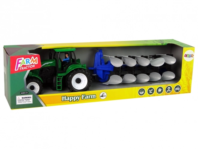 Tracteur agricole vert avec charrue