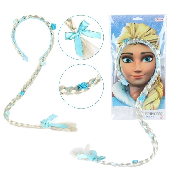 Set de beauté serre-tête avec tresse 90cm princesse des glaces sur carte 35x18cm en sachet carnaval