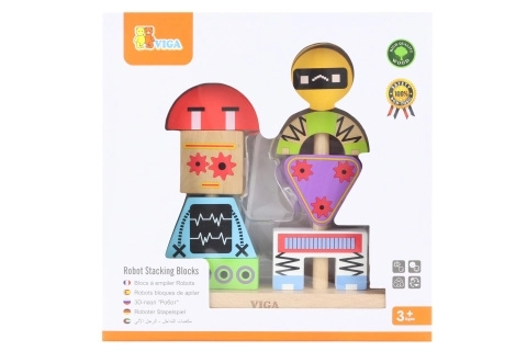 Pyramide empilable en bois ROBOTS avec cartes modèles, 8 pièces – VIGA