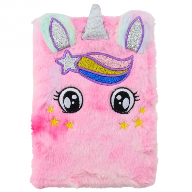 Cahier en peluche avec licorne rose arc-en-ciel