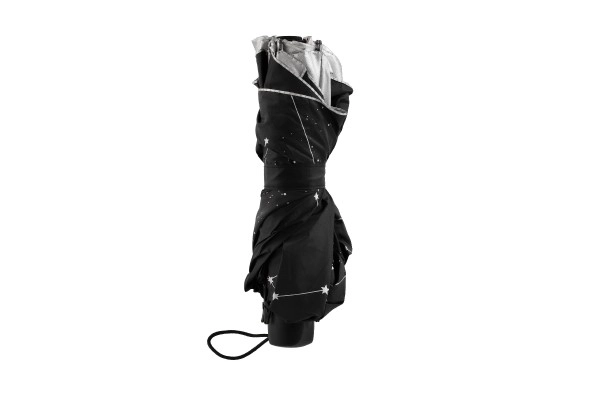 Parapluie ciel étoilé pliant 25cm tissu/métal pour adultes argenté en pochette