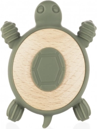 Anneau de dentition en bois et silicone Turtle, Vert Forêt
