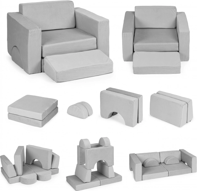 Fauteuil modulable pour enfants 8‑en‑1 ECOTOYS – Gris