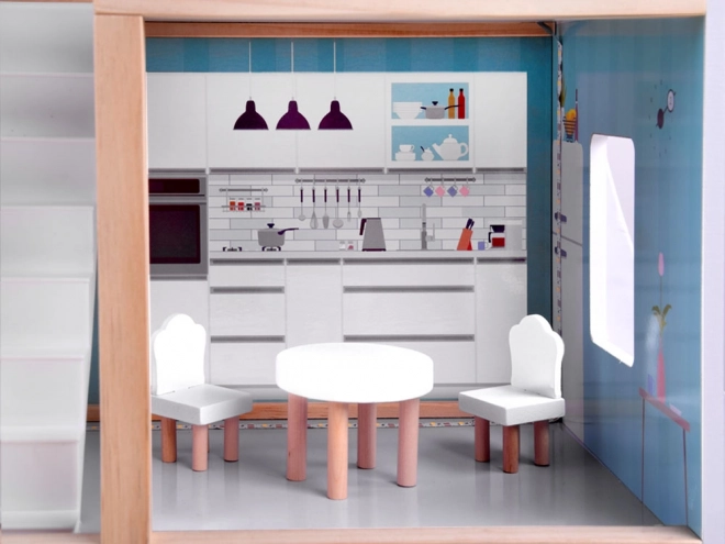 Maison de poupée en bois avec lumières LED style boho 78cm