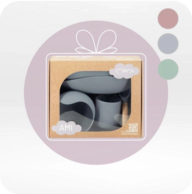 Set de vaisselle en silicone pour enfants MoMi AMI gris