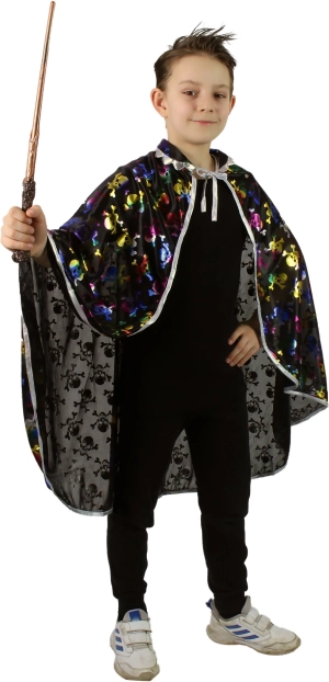 Cape de sorcier pour enfants avec imprimé métallique de crânes