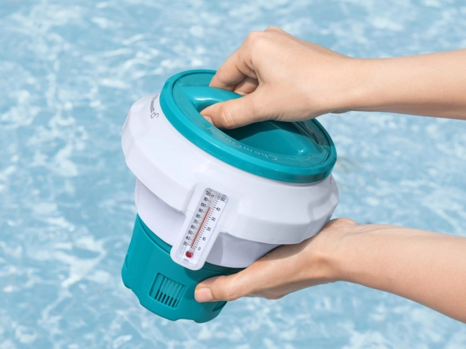 Doseur flottant pour produits chimiques pour l'eau de piscine avec thermomètre