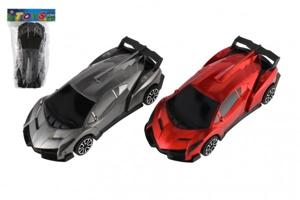 Voiture de course en plastique 22cm sur volant d'inertie 2 couleurs en sachet 17,5x27cm