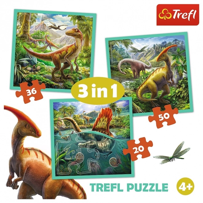 Puzzle 3v1 Monde des Dinosaures 20x19,5cm dans une boîte 28x28x6cm