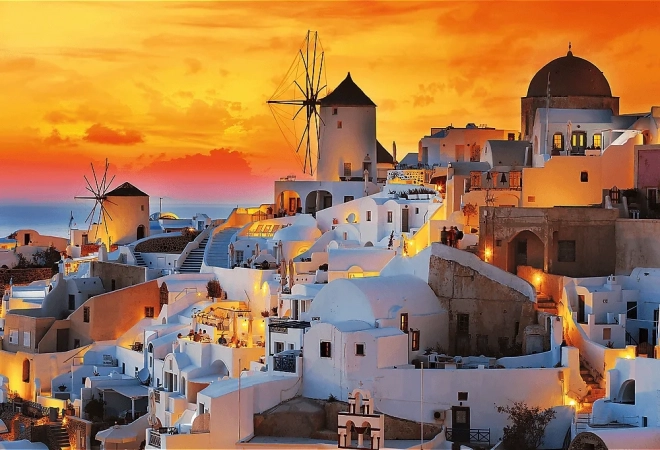 Puzzle coucher de soleil romantique Santorin 1500 pièces