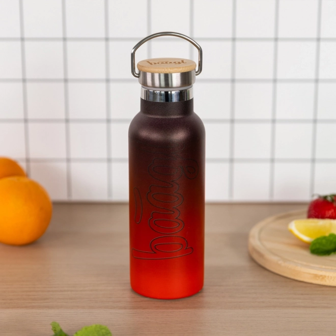 BAAGL Bouteille isotherme avec bouchon en bambou Dégradé rouge-noir