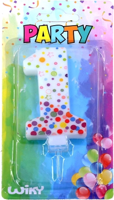 Bougie de fête chiffre 1 à pois