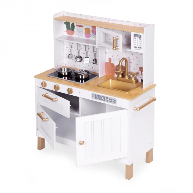 Cuisine en bois pour enfants avec sons et LEDs, grande, avec placards ouvrants et 7 accessoires, ECOTOYS