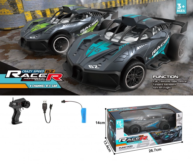Voiture RC télécommandée, noire, 23 cm