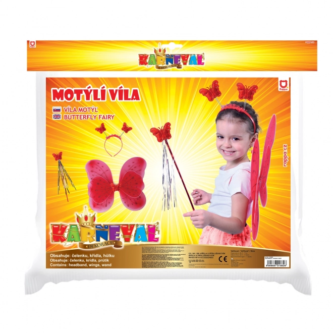 Ailes de papillon rouges avec serre-tête et baguette pour enfants