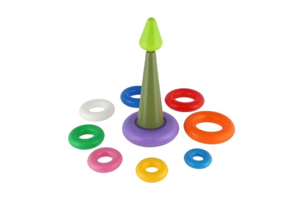 Pyramide à empiler en plastique 2 couleurs dans filet 15x31cm 12m+