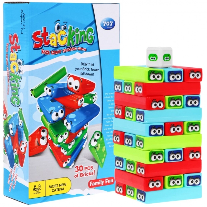 Mini jeu d'arcade Jenga pour enfants 3+ Construction de tours + 30 blocs colorés + dés