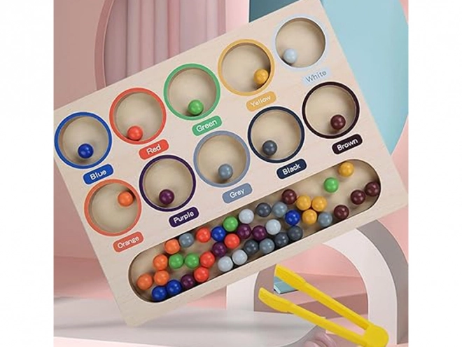 Mosaïque éducative en bois Montessori - billes colorées et trieur